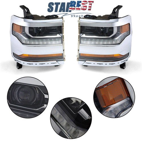 For Chevy Silverado 1500 2016-2018 HID/Xenon w/ LED Pair Left+Right Headlights - Bild 4 von 13