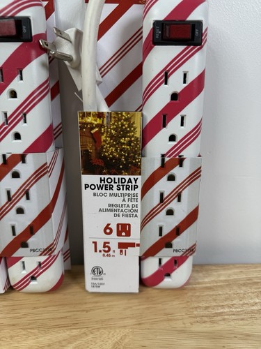 2er Pack Holiday Steckdosenleiste Prime PBCC1118 6 Steckdosen rot & weiß Zuckerstange - Bild 2 von 8