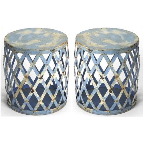 Home Square Transitional Round Iron Bunching Table in Blue - Set of 2 - Picture 1 of 4