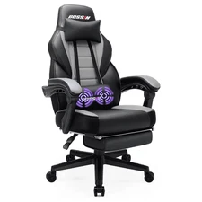 Bossin Gaming Chairs with Footrest,Massage Leather Game Chair for Adults Gray