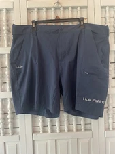 Huk Fishing men's XXXL blue activewear zippered pockets, easy care shorts, R21