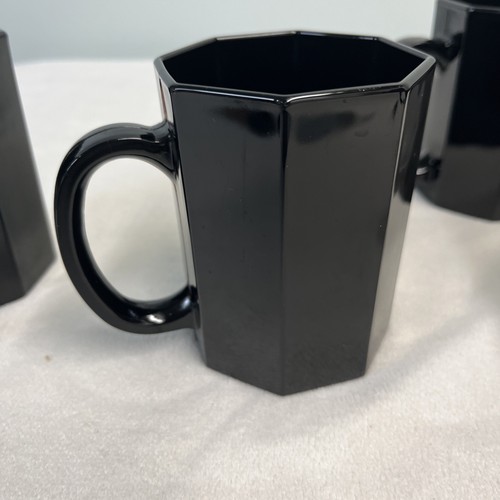 Arcoroc OCTIME Black Set Of 4 Tea, Coffee Mugs Octagonal Sided Glass France - Picture 7 of 13