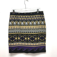 J. McLaughlin Womens Black Purple Printed Stretch Lucy Bainbridge Pencil Skirt 8