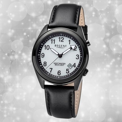 Armbanduhr Leder schwarz Herren Uhr Analog Regent Lederarmband URBA773