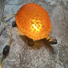 VTG Brass Turtle Lamp Nightlight W/Amber Tiffany-Style Glass Shell 9" Long Works
