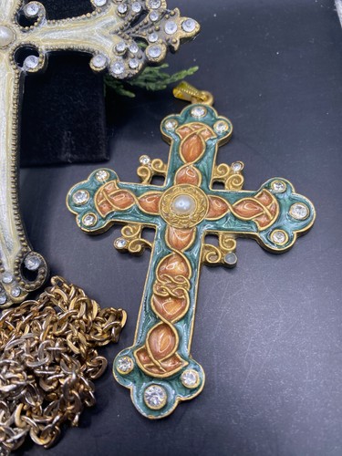 Vintage Terra Santa Guild cross & 3 enamel rhinestone pendant crosses lot of 4 - Picture 4 of 8