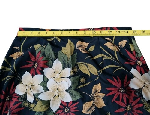 100% Silk Floral Midi Skirt Size Medium Coaco Skirt Black Red Olive Tan - Picture 7 of 7