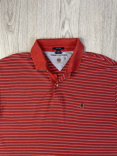 Polo Tommy Hilfiger Vintage Rojo Rayas Blancas Y Negras Talla XL 100% Algodón - Imagen 2 de 7