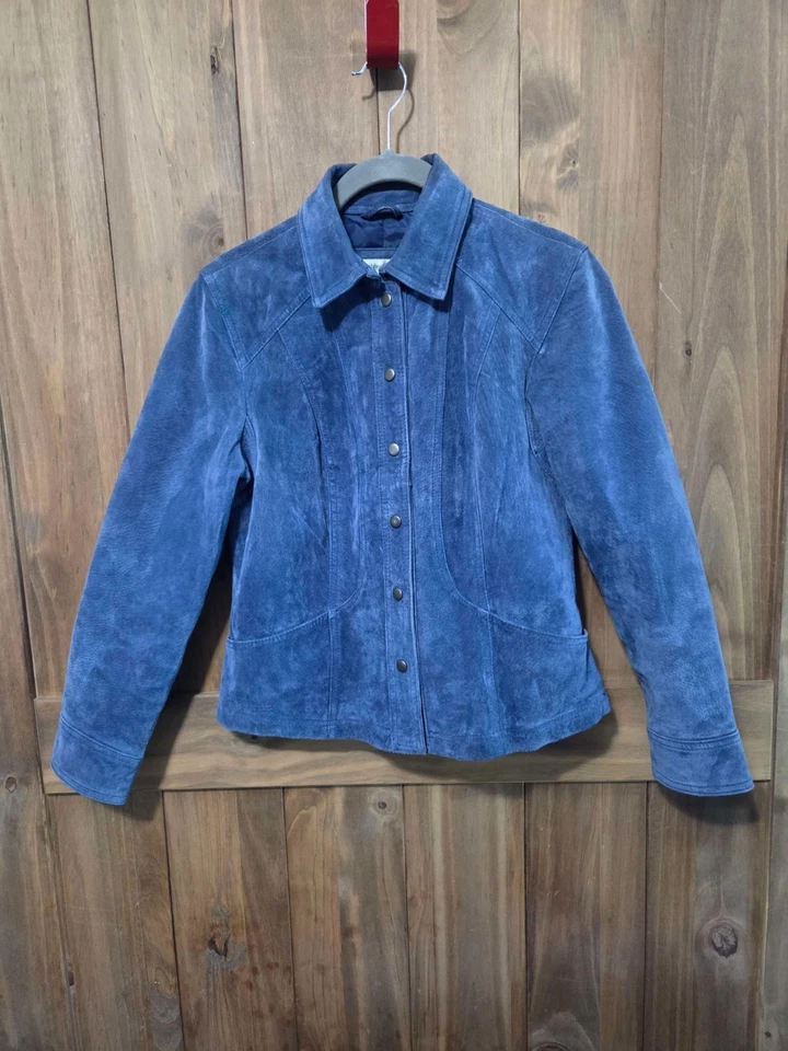 Chaqueta Blazer Coldwater Creek Mujer 100% Cuero Azul Frente a Presión Pequeña Pequeña Foto 2 de 4