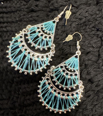 Sequin Brand Earrings Teardrop Dangle Bohemian Bronze Tone Length 3.5 In