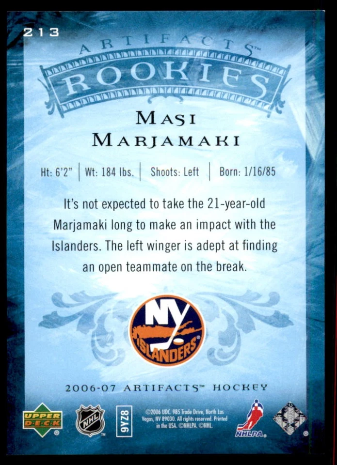 2006-07 Upper Deck Artifacts #213 Masi Marjamaki #/50 Gold Rookie - Image 2 of 2