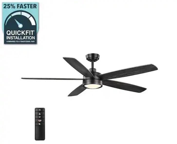 Home Decorators Driskol 60 in. Matte Black Smart Ceiling Fan w/ Light & Remote - Image 2 of 4