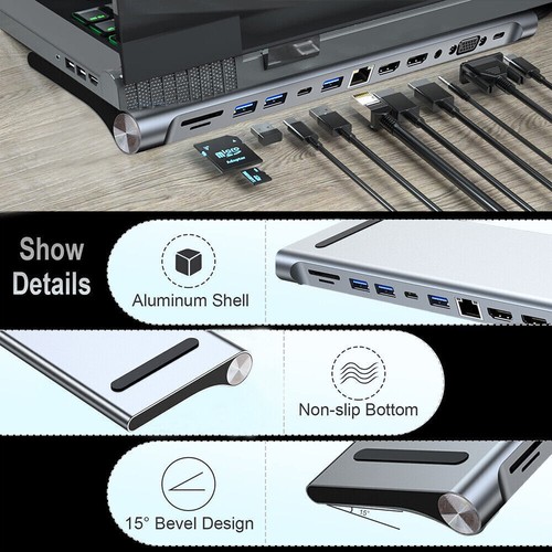 12w1 USB C Stacja dokująca Podwójny monitor Typ-C USB 3.0 Stacja dokująca Potrójny wyświetlacz # - Zdjęcie 10 z 19