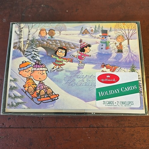 20 Vtg Hallmark Boxed CHRISTMAS Cards PEANUTS GANG ICE SKATING Snoopy NEW IN BOX