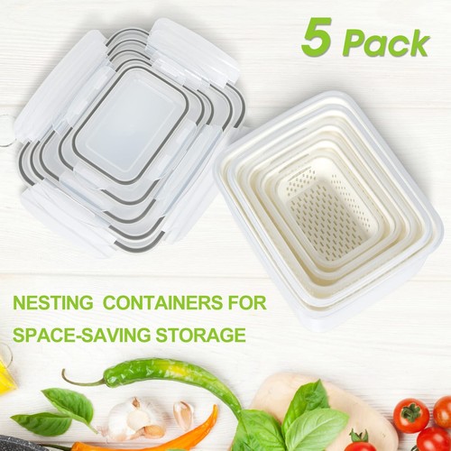 5 Pack Fruit Storage Containers for Fridge Produce Saver Vegetable Container - Picture 3 of 7