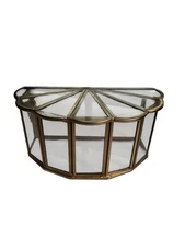 Madam Stoltz Brass and Glass Jewelry Box  With Hinged Chain