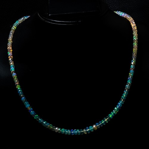 Ethiopian Opal Faceted Rondelle Necklace 18+2" Natural Welo Fire Gemstone - Picture 20 of 44