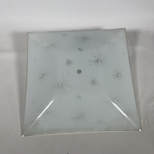 Vintage MCM Atomic Starburst White Ceiling Mount Light Glass Shade 13.5” Square