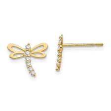 14k Yellow Gold CZ Children's Dragonfly Button Stud Earrings Gift for Her