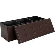 43 Inches Folding Storage Ottoman Bench, PU Leather Storage Chest, Footrest