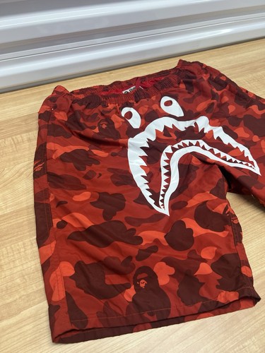 BAPE A Bathing Ape Red Camo Shark Beach Shorts Size XL - Picture 3 of 7