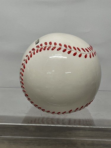 Baseball Ceramic Coin Bank Red Stitching Sports Decor Kids Room Piggy Bank 6” - Picture 3 of 8