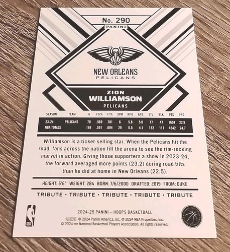 2024-25 Panini Nba Hoops - Hoops Tribute Zion Williamson #290 Winter - Picture 2 of 2