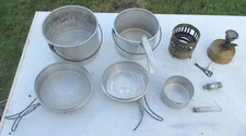 SVEA 123 Sweden Brass Petrol Fuel Camp Stove / Windscreen, Nesting Pots ~ Works!