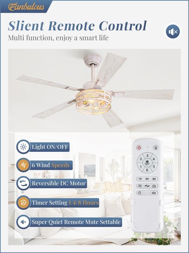 Farmhouse Ceiling Fans with Light, 48 Inch Bedroom Ceiling Fan with Lights, 6... - Picture 2 of 7