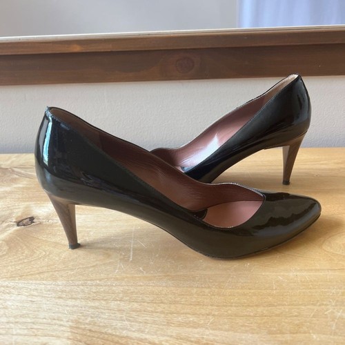 TACONES SPORTMAX 40-9 NEGRO CHAROL MADERA TACÓN CARRERA CLÁSICO CHIC - Imagen 3 de 12