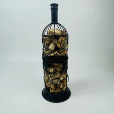 Kirkland Art Cork Cage Holder Wine Bottle Shaped Black Bronze 15" wCorks Decor