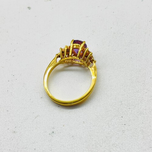 Goldfarben Lila Oval Stein Cocktail Ring Klar Kristall Cluster Damen - Bild 3 von 6