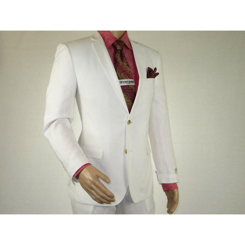 Men's Summer Linen Suit Apollo King Half Lined 2 Button Modern Fit SLN8 White - Picture 7 of 12