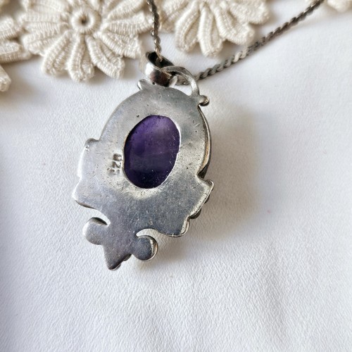Antike Halskette Anhänger Kette 925 Silber 45cm Cabochon Amethyst 42x21mm - Bild 8 von 20