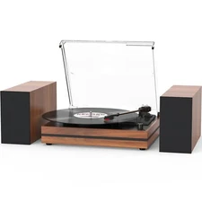 Bark Red Turntable All in One Vintage Record Player with Bluetooth Speakers
