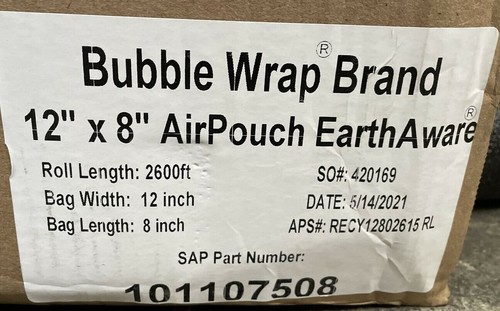 NEW SEALED AIR (EARTHAWARE) Inflatable Packaging Roll 2600’ Long ( 12” X 8” ) - Picture 2 of 3