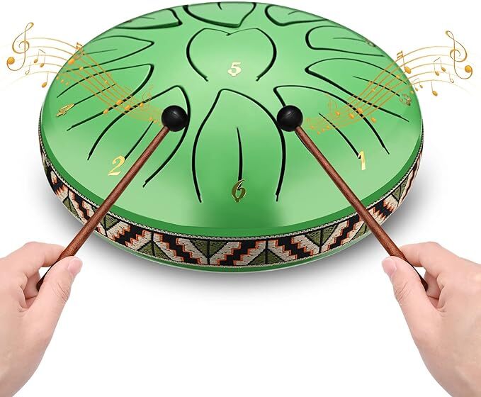 Steel Tongue Drum Instrument For Kid,Beginner,8 Inch 11 Notes Percussion Steel Drum W/Mallets Stickers Finger Picks Mallet Bracket Bag,Handpan Drum For Meditation Musical Education Mind Healing Yoga