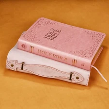 Pink genuine Leather Bible Case cover with Handle for KJV Full Size GP Edition