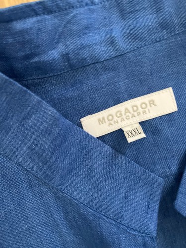 Mogador Anacapri Men Shirt XXXL Blue Linen Long Sleeve Italy 3XL Mandran Collar - Picture 8 of 11