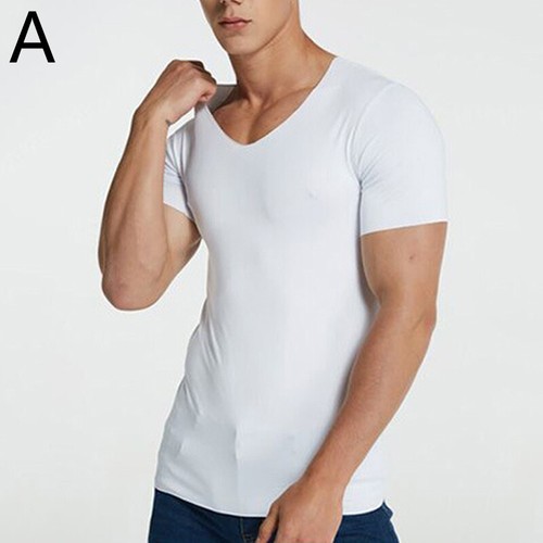 1 Stck. Herren atmungsaktiv einfarbig V-Ausschnitt Tops T-Shirts Eis Seide T-Shirts nahtlos M-5XL - Bild 4 von 15