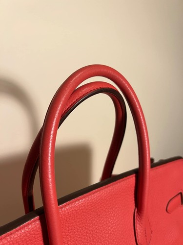 Hermes Birkin 35 Vermillion Clemence | 35 cm Rouge Pivoine - PHW | 2010 - Foto 9 di 22