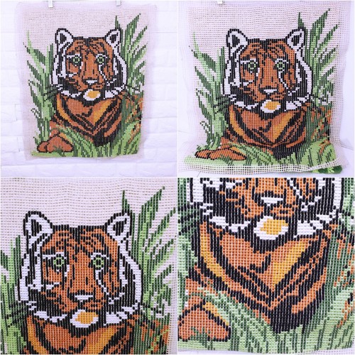 Tappeto vintage anni 70 qualità fatto a mano tigre gancio decorazione arte parete arazzo - Foto 9 di 9