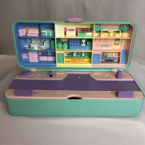 Vtg 1989 Polly Pocket Jewelry Box Post Office Chemist Village Play set Bluebird