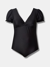 Torrid Retro Wireless Puff Sleeve One Piece Swimsuit Black 00 M L 10 H65388