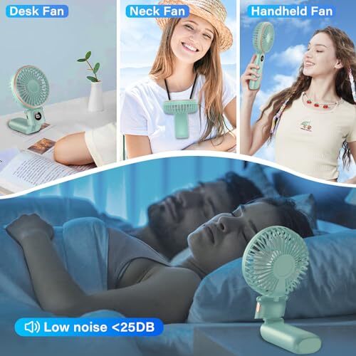 Portable Handheld Fan, 5200mAh Portable Fan Rechargeable, 180° Foldable Cyan - Picture 6 of 6