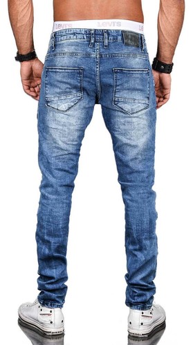Stylische Herren Röhrenjeans Slim Fit Jeans Hose Biker Washed Stretch NEU - 第 41/41 張圖片