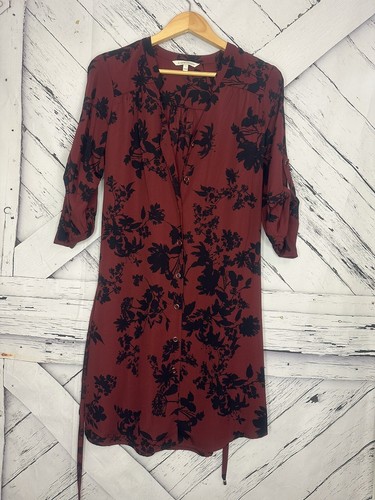 41 Hawthorne Snap Front Floral dress Large Burgundy & Blue Floral print w belt - Picture 1 of 11