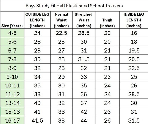 KIDS SCHOOL TROUSERS STURDY FIT PLUS SIZE HALF ELASTICATED 4/5Y UP TO 17Y - Picture 2 of 12