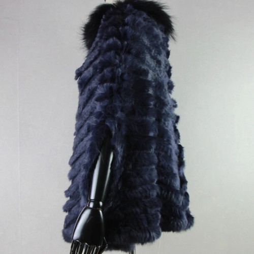  PONCHO REAL FUR RABBIT RACCOON NECK COAT LONG JACKET 7 COLORS 70 CM - Picture 8 of 12
