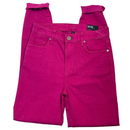 Kut From The Kloth Pants High Rise Ankle Skinny Light Weight Raw Hem Fuchsia 2 - Picture 3 of 15